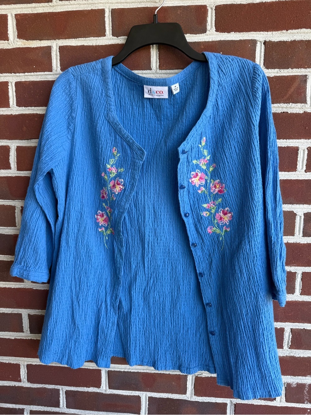 Vintage Cottagecore Blue Embroidered Button Front Top - Picture 2 of 7